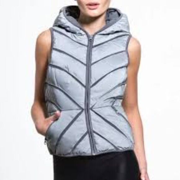 Blanc Noir Mesh Inset Reflective Puffer Vest in Gray Size MED - Picture 1 of 7